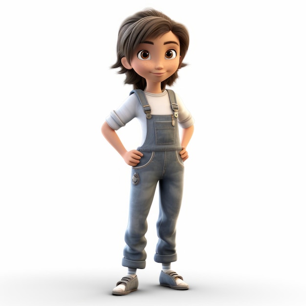 Foto desenho de personagens animados de desenho animado 3d boy in denim overalls