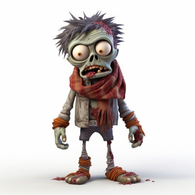 Desenho de personagens de Halloween de desenho animado 3D Zombie With Scarf