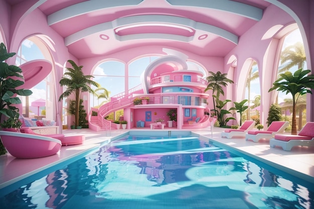 Desenho de piscina Barbie no projeto de casa de sonho Barbie no futuro