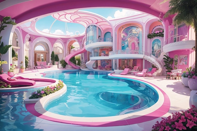 Desenho de piscina Barbie no projeto de casa de sonho Barbie no futuro