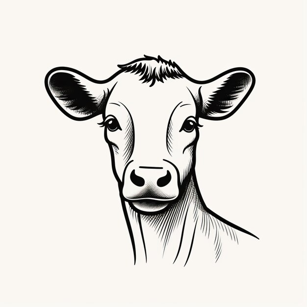 Desenho de rosto de vaca estilo pôster vintage em fundo branco