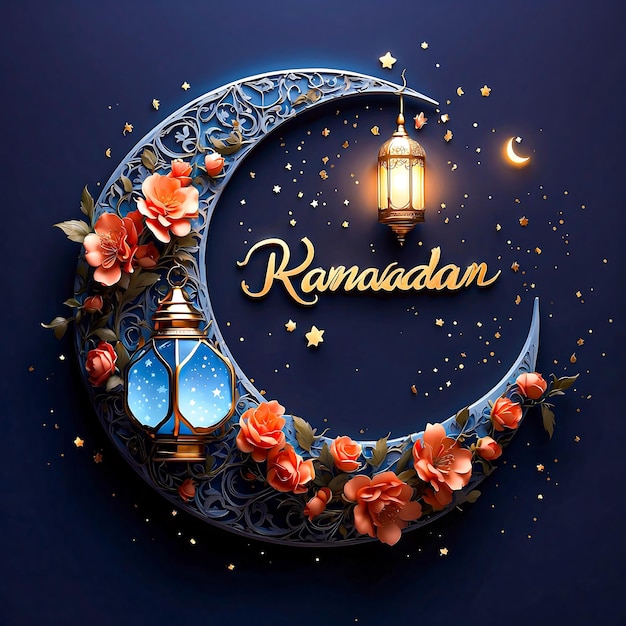 Desenho de saudação de Kareem Ramadan com crescente e lanterna