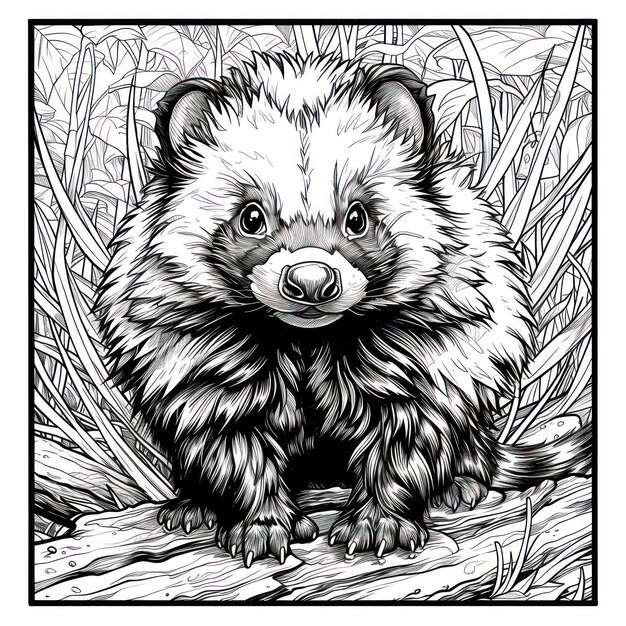 Foto desenho de skunk página de livro de colorir