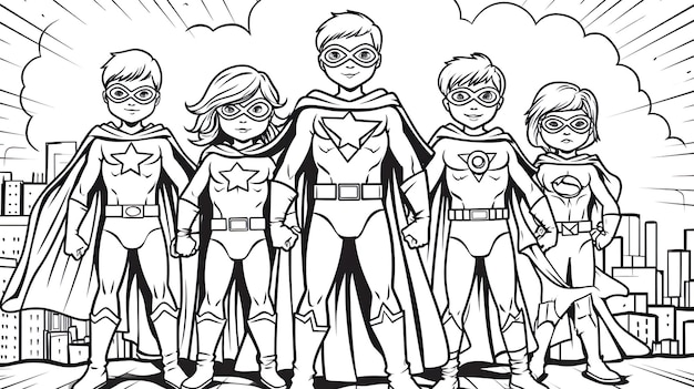 Desenho de super-heróis para crianças para colorir e imprimir em branco para as crianças preencherem