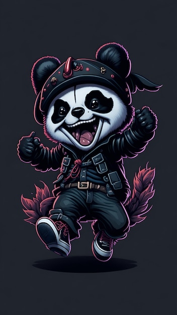 desenho de t-shirt adesivo Antropomórfico bonito e adorável charmoso sorridente pirata saltando Panda