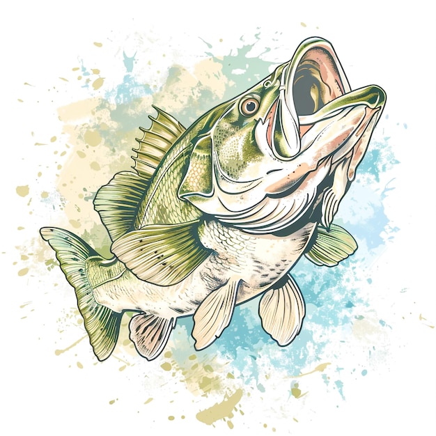 Desenho de T-Shirt de desenho animado de Big Bass Fish Vector