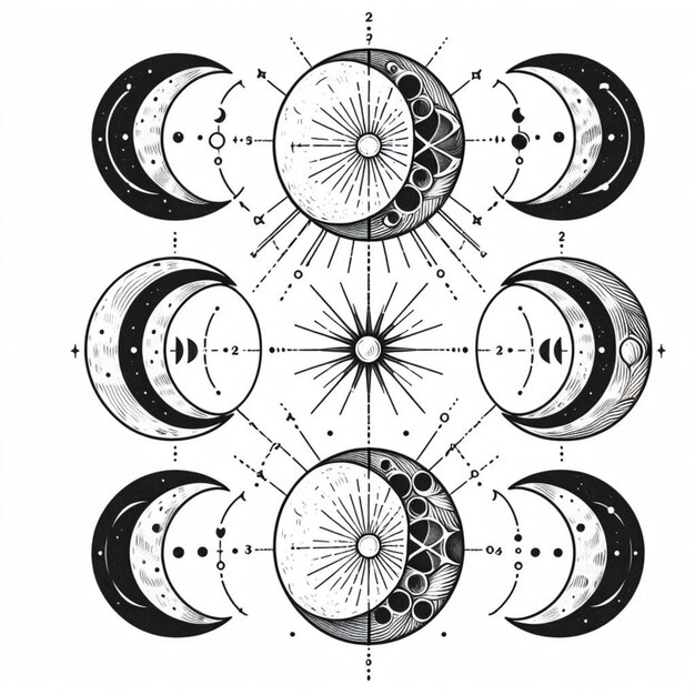 Desenho de tatuagem de fases lunares