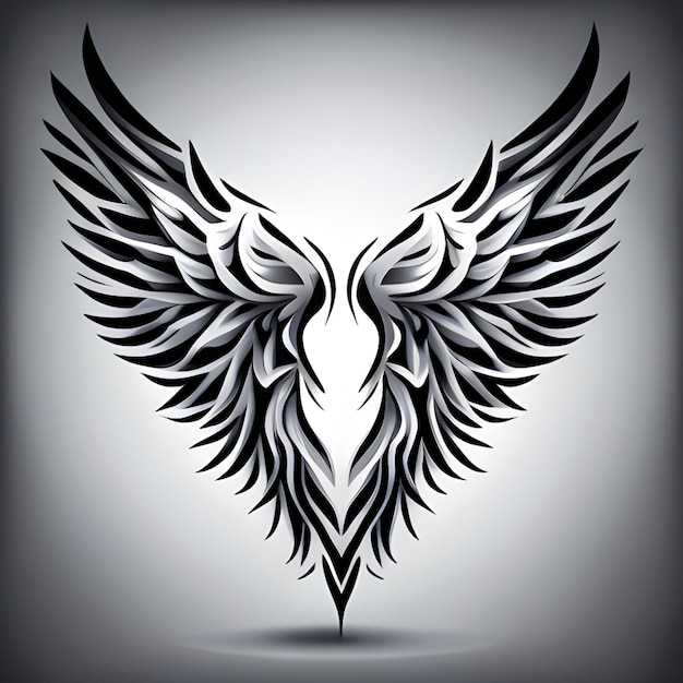 Desenho de tatuagem decorativa detalhada de asas de anjo em fundo branco