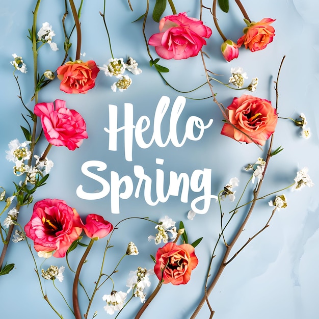Desenho de texto de primavera Olá Fundo de primavera