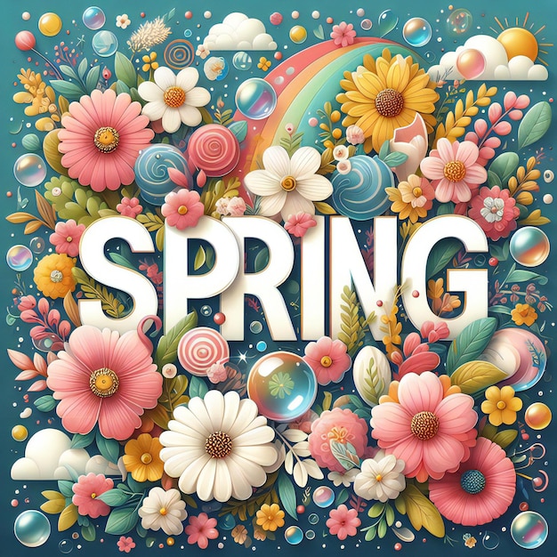 Desenho de texto Floral Spring