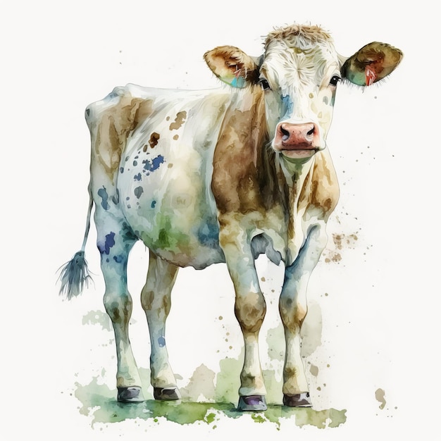 Desenho de tinta de vaca em pé aquarela Generative AI