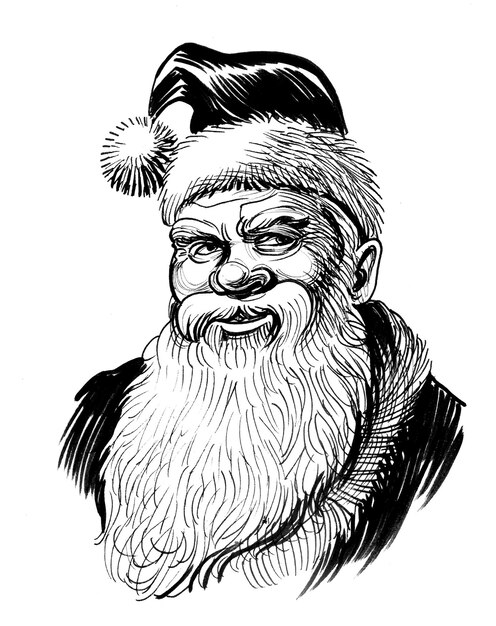 Desenho de tinta preto e branco do personagem Papai Noel