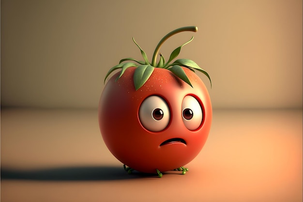 Desenho de tomate fofo - renderização em 3D - IA generativa