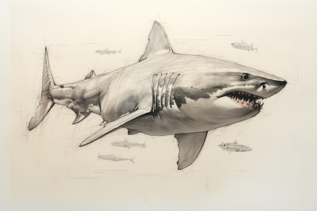 Desenho de tubarão animal pelo estilo de ilustração a lápis