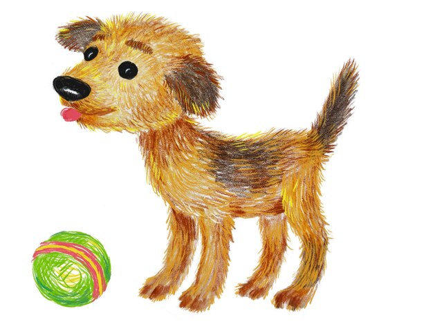 Desenho de um cachorro com uma bola no estilo infantil Personagem de desenho animado Desenho animado