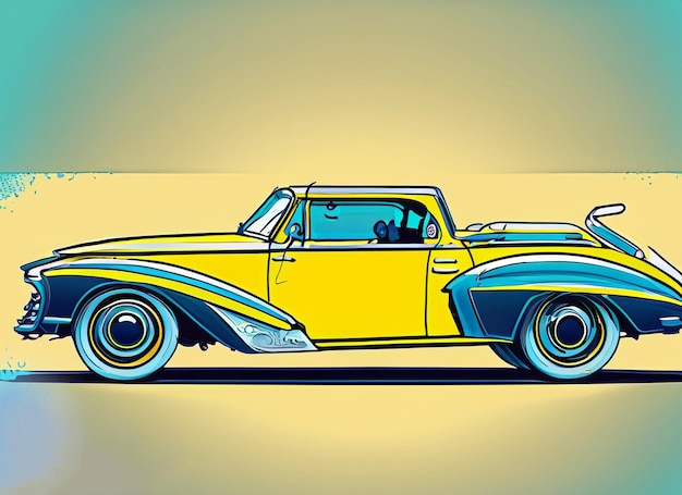 desenho de Um carro conversível amarelo vintage Vector para colorir