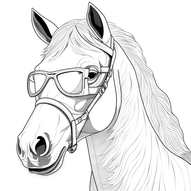 desenho de um cavalo usando óculos e freio ai generativo