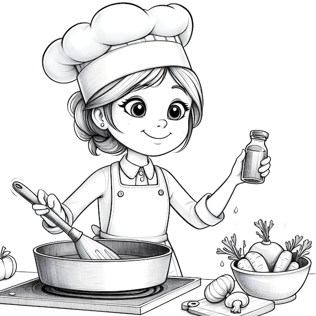 Desenho de um chef com um chapéu de chef em sua cabeça e um avental de cozinha