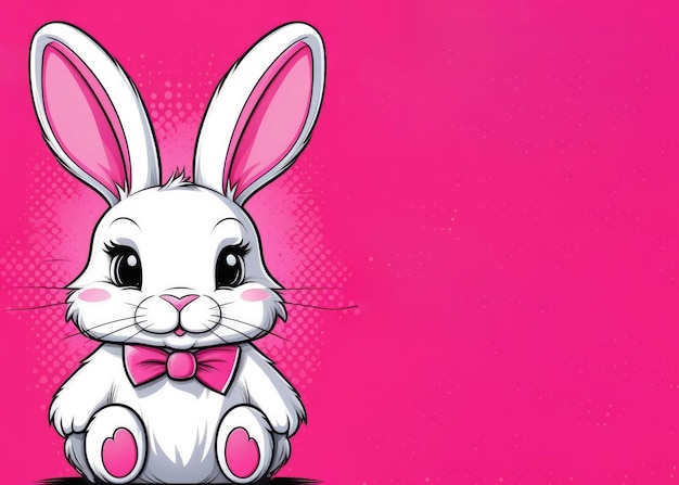 desenho de um coelho bonito em um fundo rosa com espaço de cópia convite de cartão postal