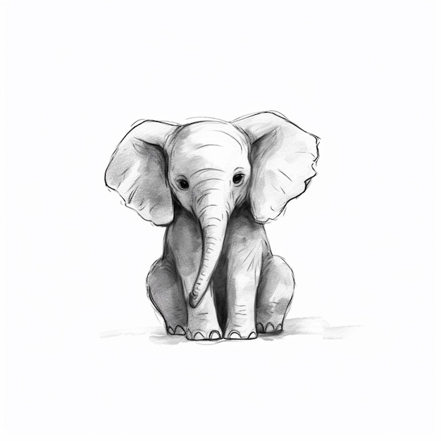 desenho de um elefante bebê sentado com a tromba levantada IA generativa