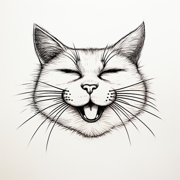 desenho de um gato com a boca aberta e os olhos fechados ai generativa