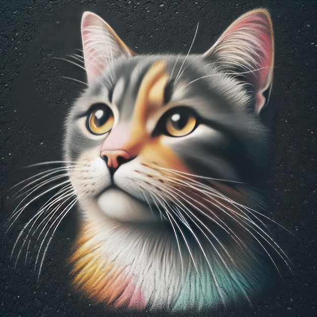 Desenho de um gato desenhado no asfalto