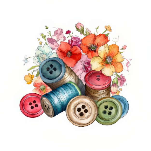 Desenho de um monte de botões com uma flor ao fundo