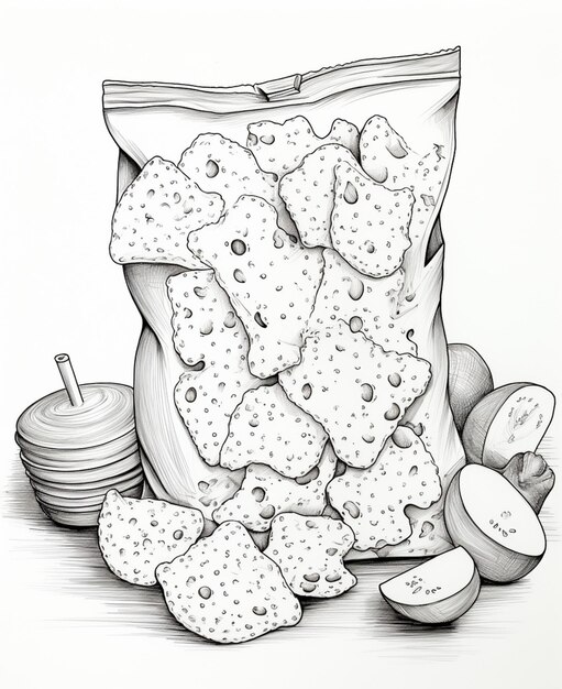 desenho de um saco de biscoitos com alguns pedaços de maçã generativa ai