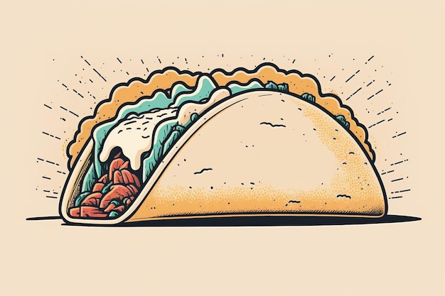 Foto desenho de um taco mexicano de comida de rua desenho ilustração generativa ai