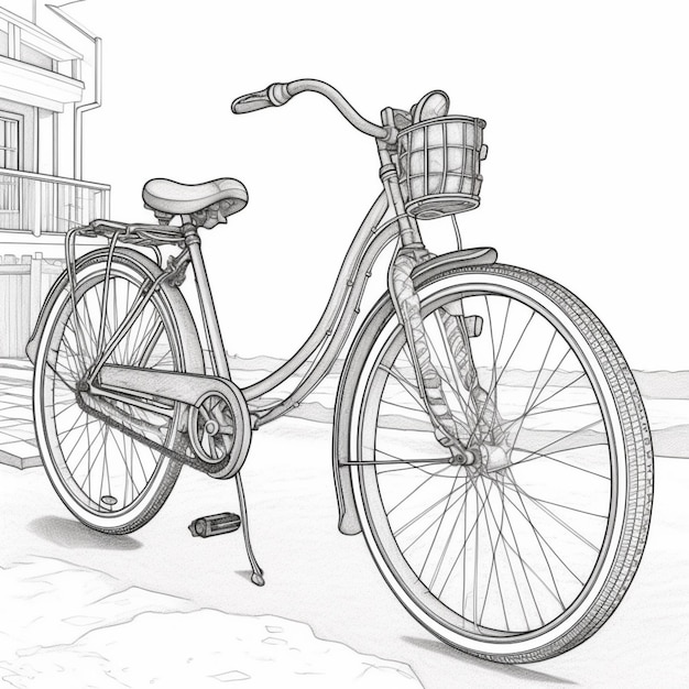 desenho de uma bicicleta estacionada na beira da estrada generativa ai
