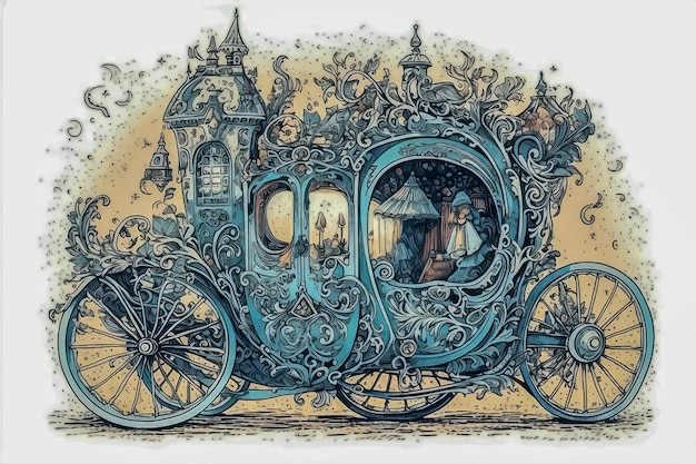 Desenho de uma carruagem de um conto de fantasia