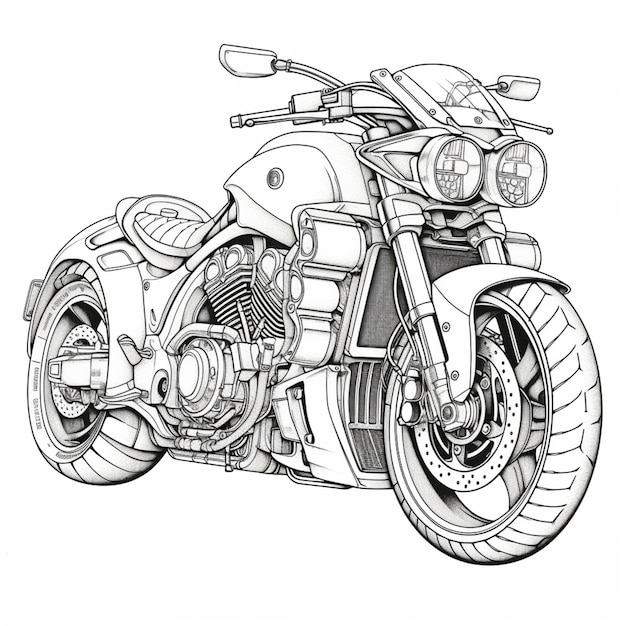 desenho de uma motocicleta com um pneu dianteiro e um pneu frontal generativo ai