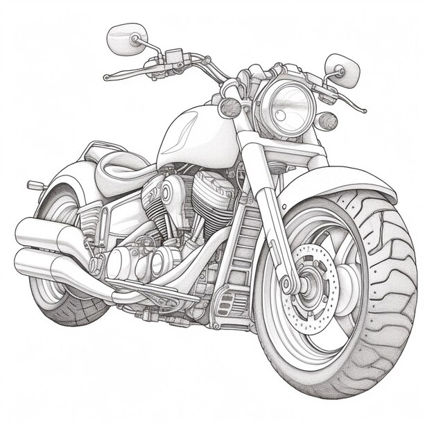 Foto desenho de uma motocicleta com um pneu grande e um pneu grande generativo ai