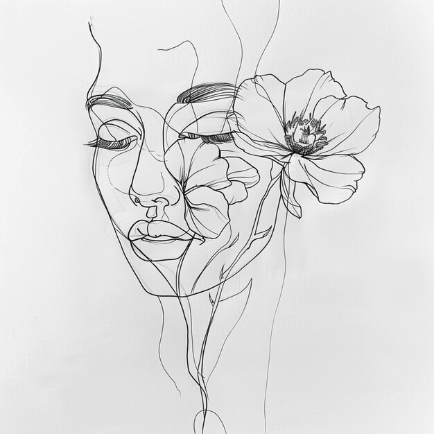 Foto desenho de uma mulher com flores no cabelo generativo ai