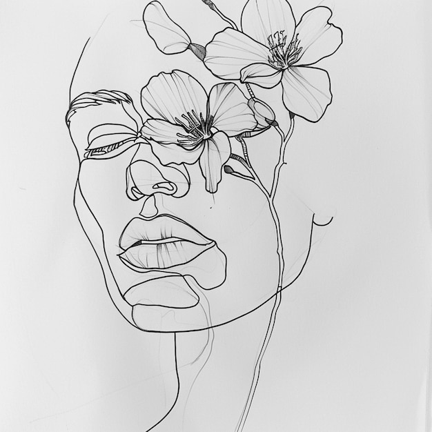 desenho de uma mulher com flores no cabelo generativo ai