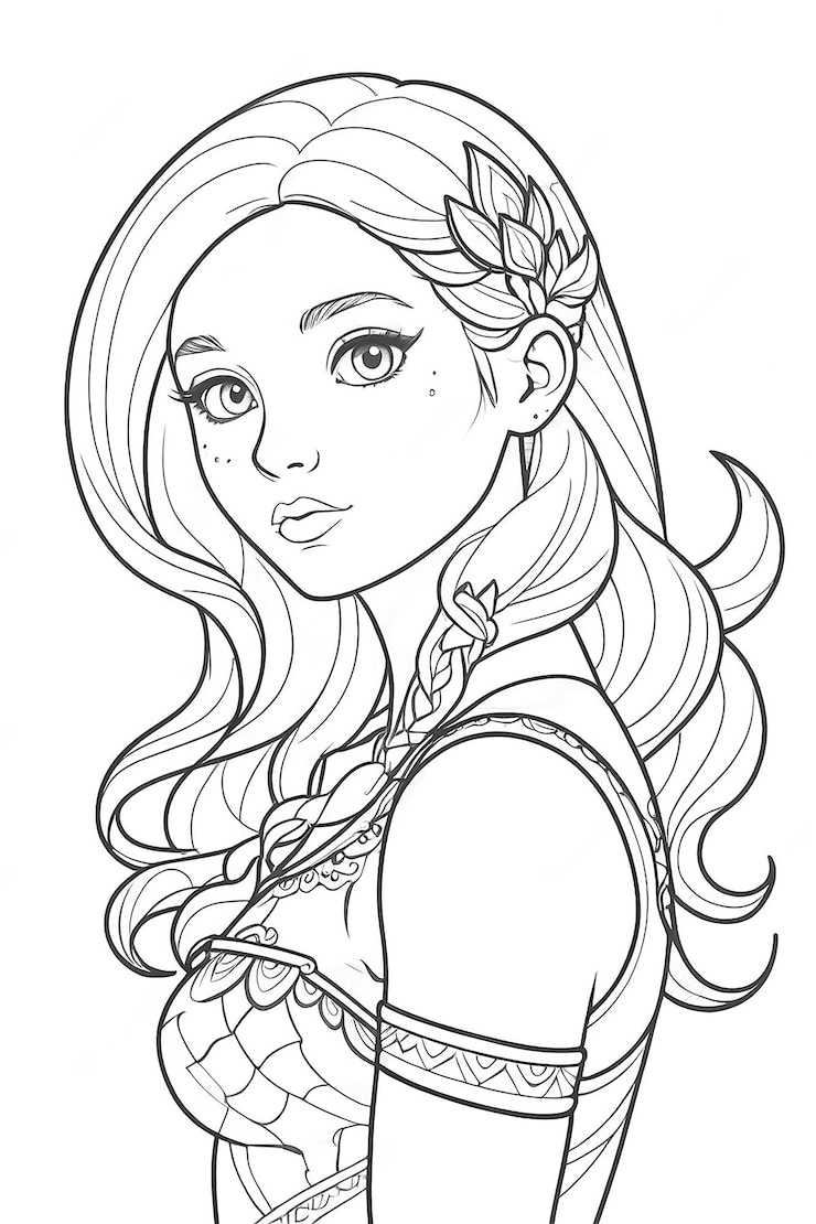 Foto desenho de uma mulher com uma flor no cabelo