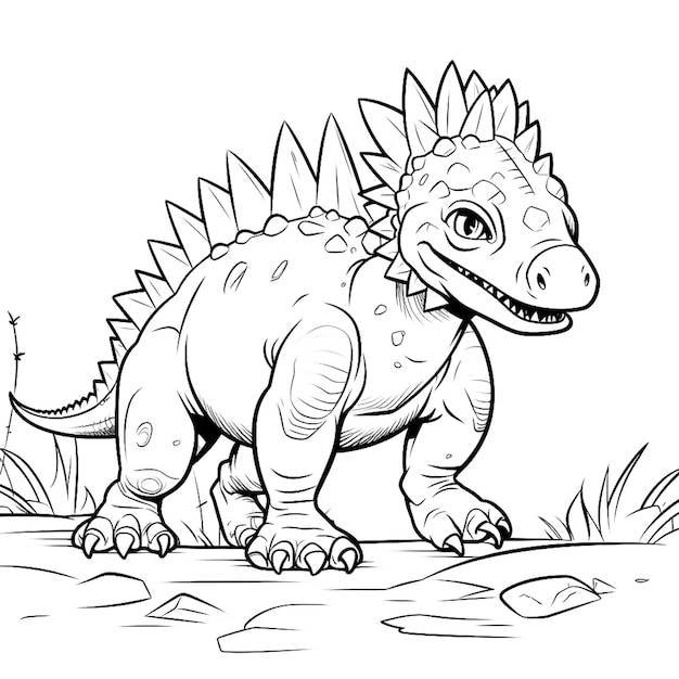 Foto desenho de uma página de livro para colorir de crianças estegossauro para colorir