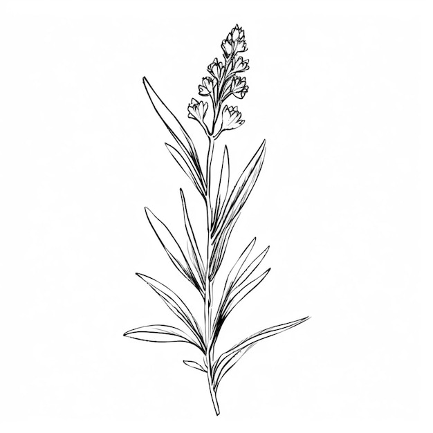 desenho de uma planta com uma única flor sobre um fundo branco