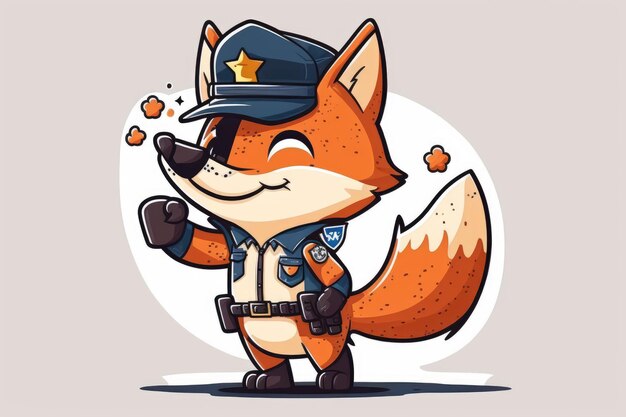 Desenho de uma raposa vestindo um uniforme de policial e um chapéu de policial.