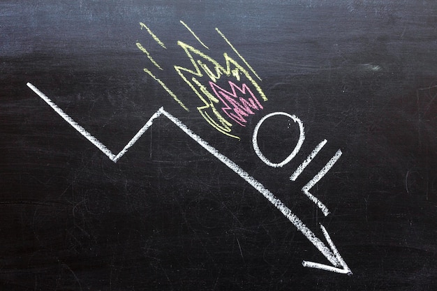 Desenho de uma seta para baixo mostrando a queda dos preços do petróleo no mercado