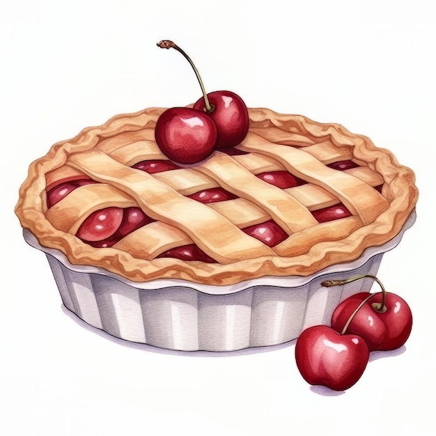 Foto desenho de uma torta de cereja com cerejas por cima.