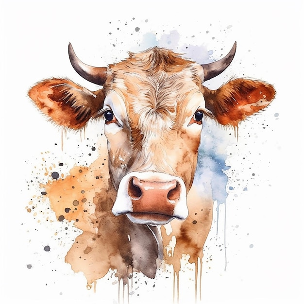 desenho de vaca de pé pintura aquarela