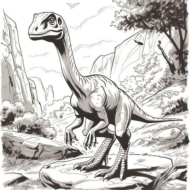 Foto desenho de velociraptor página de livro para colorir