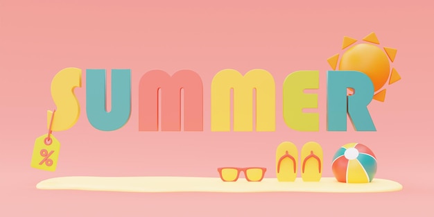 Desenho de verão com elementos coloridos de praia de verão
