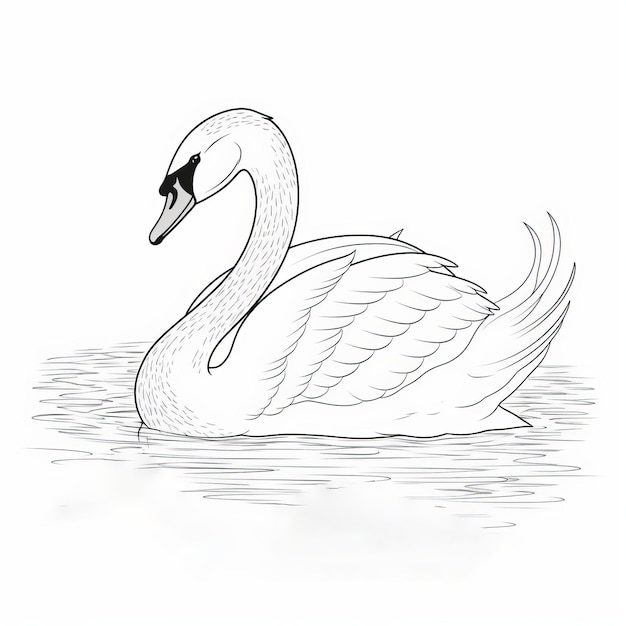 Desenho delicado de cisne Página para colorir semelhante a um livro de histórias com desenhos limpos e simples