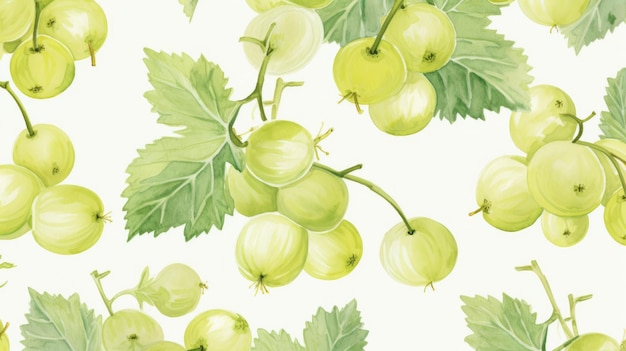 Desenho delicado de uvas verdes aquareladas com detalhes escondidos