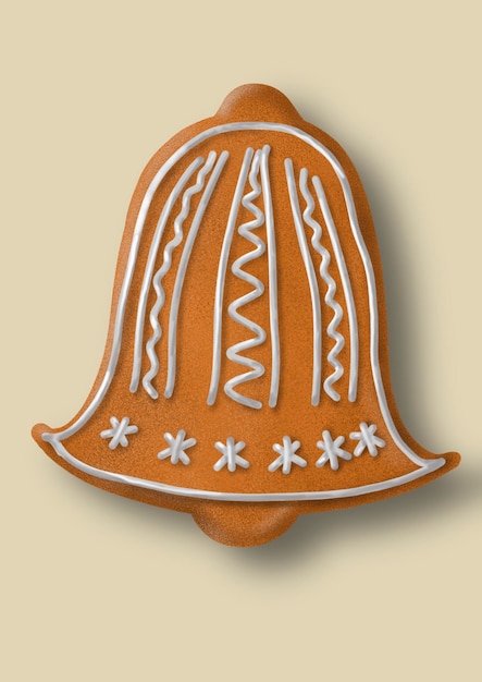 Desenho desenhado à mão de biscoitos de natal de biscoitos de natal decorados em uma ilustração desenhada à mão em forma de sino