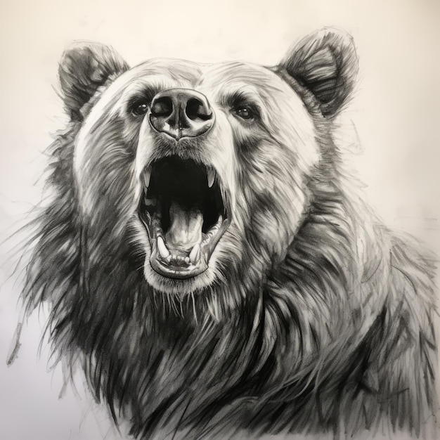 Foto desenho detalhado a lápis de um urso em estilo speedpainting