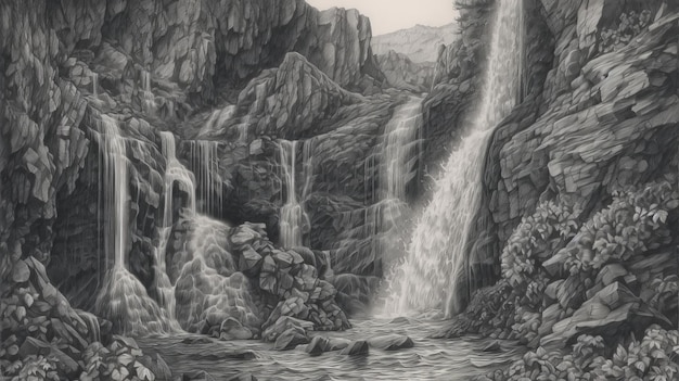 Desenho detalhado da cachoeira de Kalkkogel