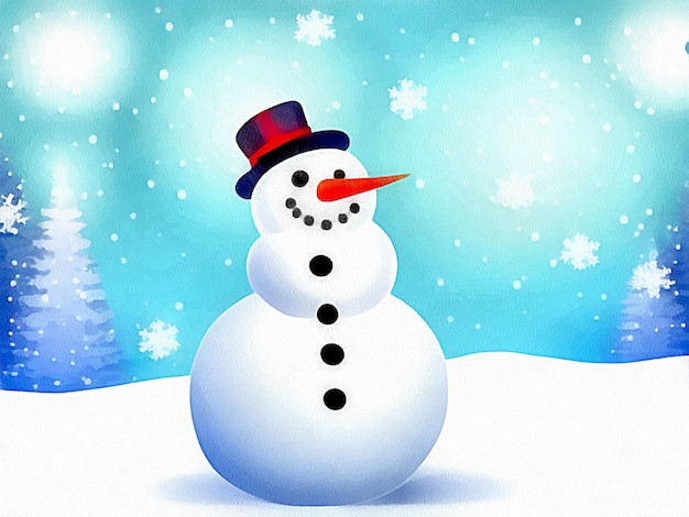 Desenho digital de boneco de neve na pintura de fundo de natal em estilo de papel